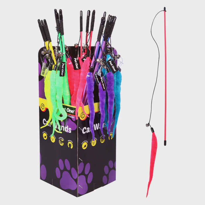 Pet One Cat Toy Wand Worm With Bell 50cm Assorted Colours