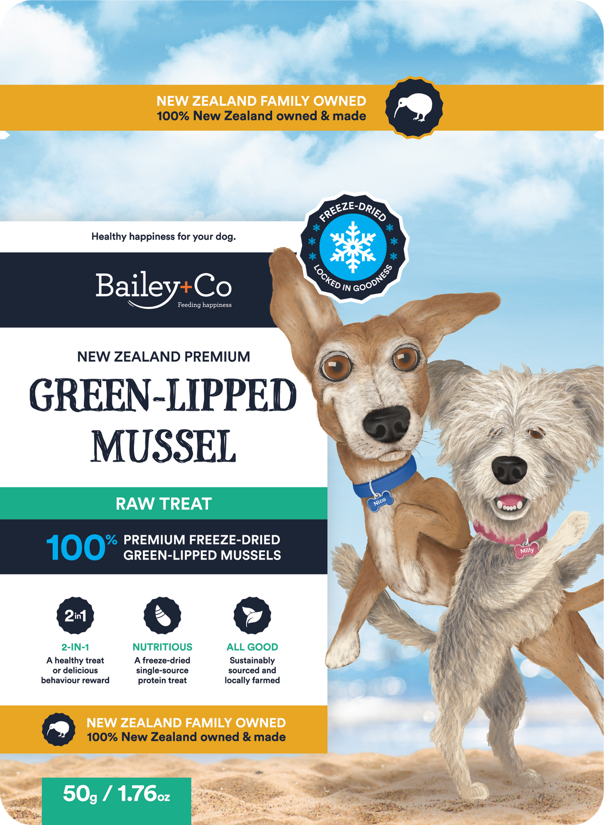 Bailey+Co Freeze Dried NZ Premium Green-Lipped Mussel Raw Treat 50g