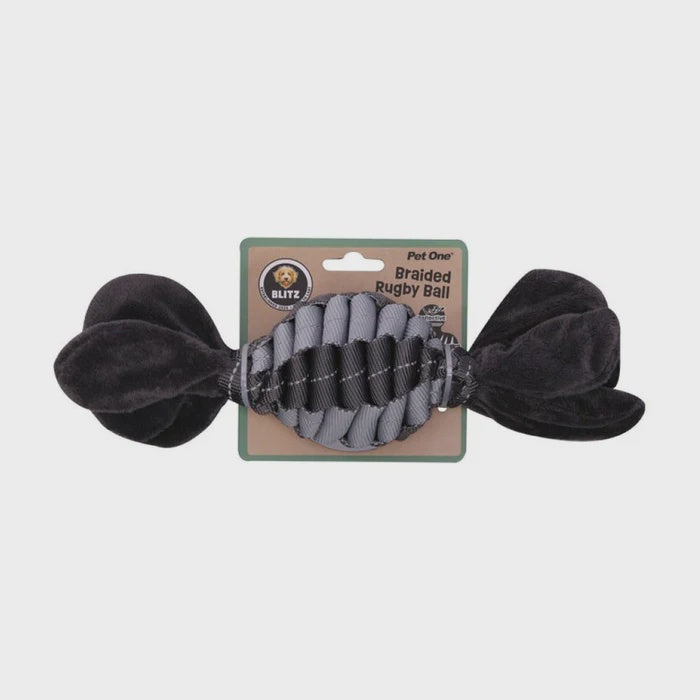 Dog Toy Blitz Braided Rugby Ball Grey
