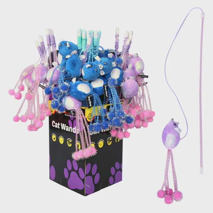 Pet One Cat Toy Wand Mouse With Tail 45cm Assorted Colours