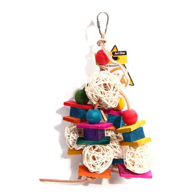 Leather Rope With Rattan Ball & Coloured W/ Block