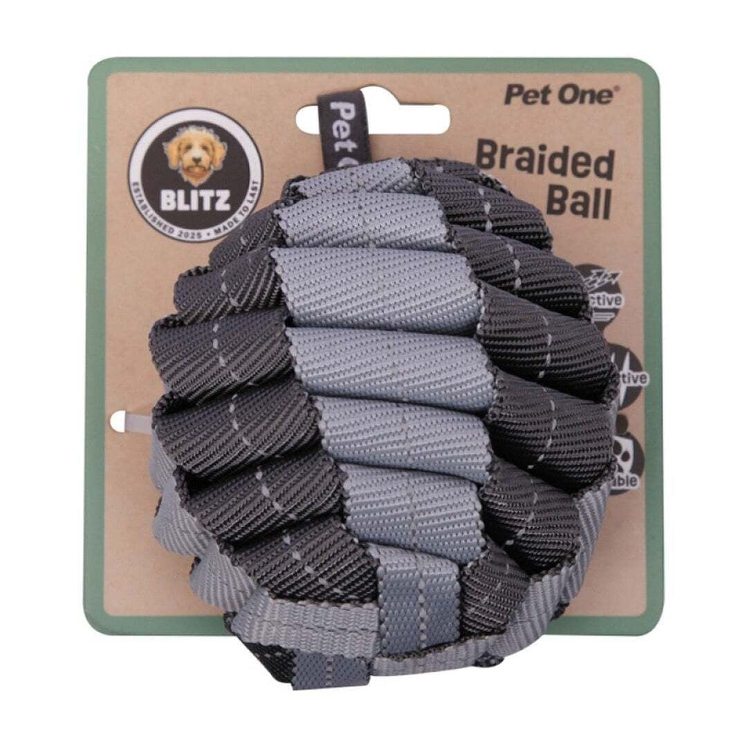 Dog Toy Blitz Braided Ball Grey