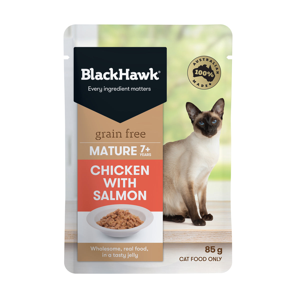 Black Hawk Cat Mature Chicken and Salmon Pouch